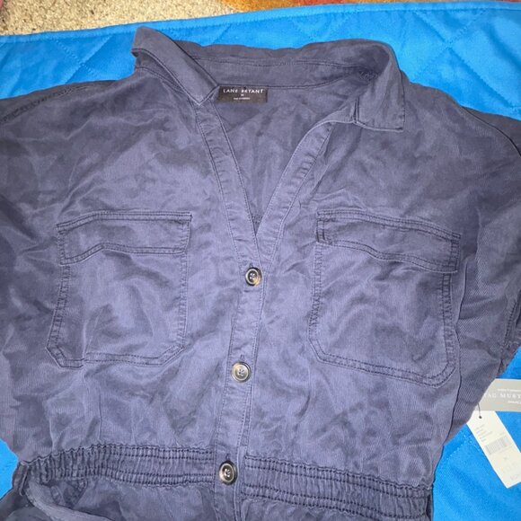 Lane Bryant Utility Jumpsuit Size 24 Navy Blue Button Front Belted NWT - Picture 8 of 12
